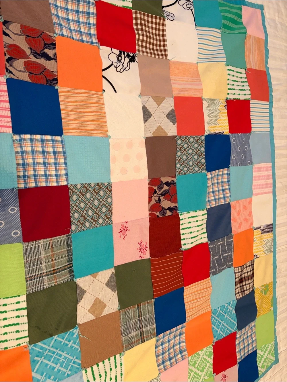 Vintage Colorful Patchwork Cotton Quilt - Multicolor Squares